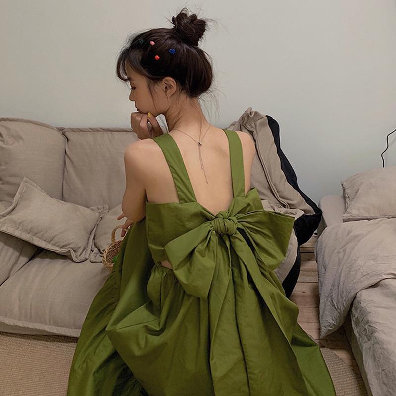 Đầm COZOKC không tay thắt nơ lưng phong cách Hàn Quốc