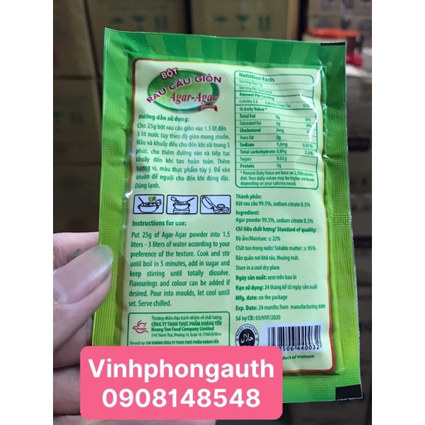 Bột rau câu giòn Agar Agar Hoàng Yến 25gr