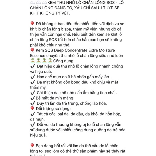 Kem dưỡng se khít chân lông sqs