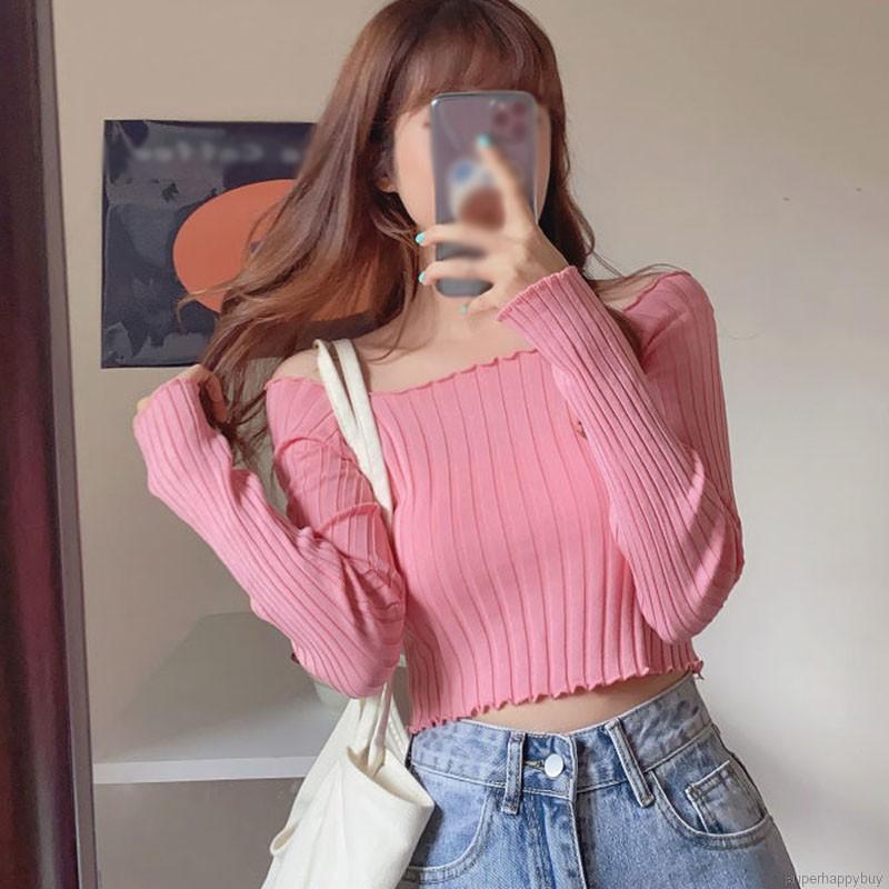 Áo sweater crop top tay dài cổ vuông kiểu dáng thời trang dành cho nữ