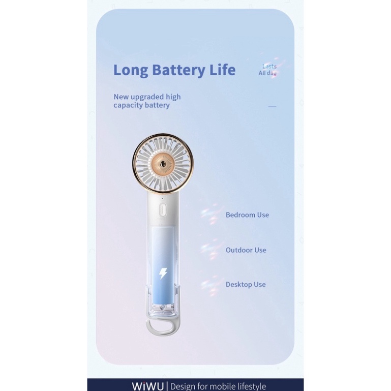 Quạt Wiwu Turbo Handheld Fan F303 quạt mini cầm tay USB chính hãng có hơi nước, cầm chắc tay, bền đẹp, pin trâu