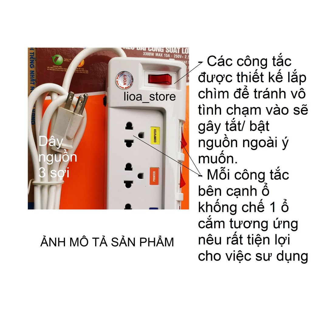 Ổ CẮM LiOA 5 Ổ 3 CHẤU  - CÔNG SUẤT LỚN CÓ ĐỒNG HỒ W(  MÃ SP: 5OFSSA2.5-2 VÀ 5OSA2.5-3).