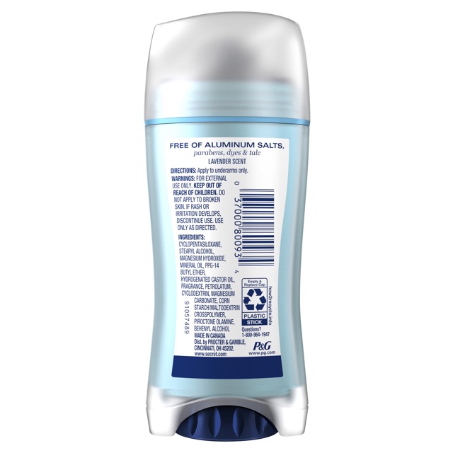 Lăn khử mùi không muối nhôm Secret Aluminum Free Deodorant 68g - hàng nhập Mỹ