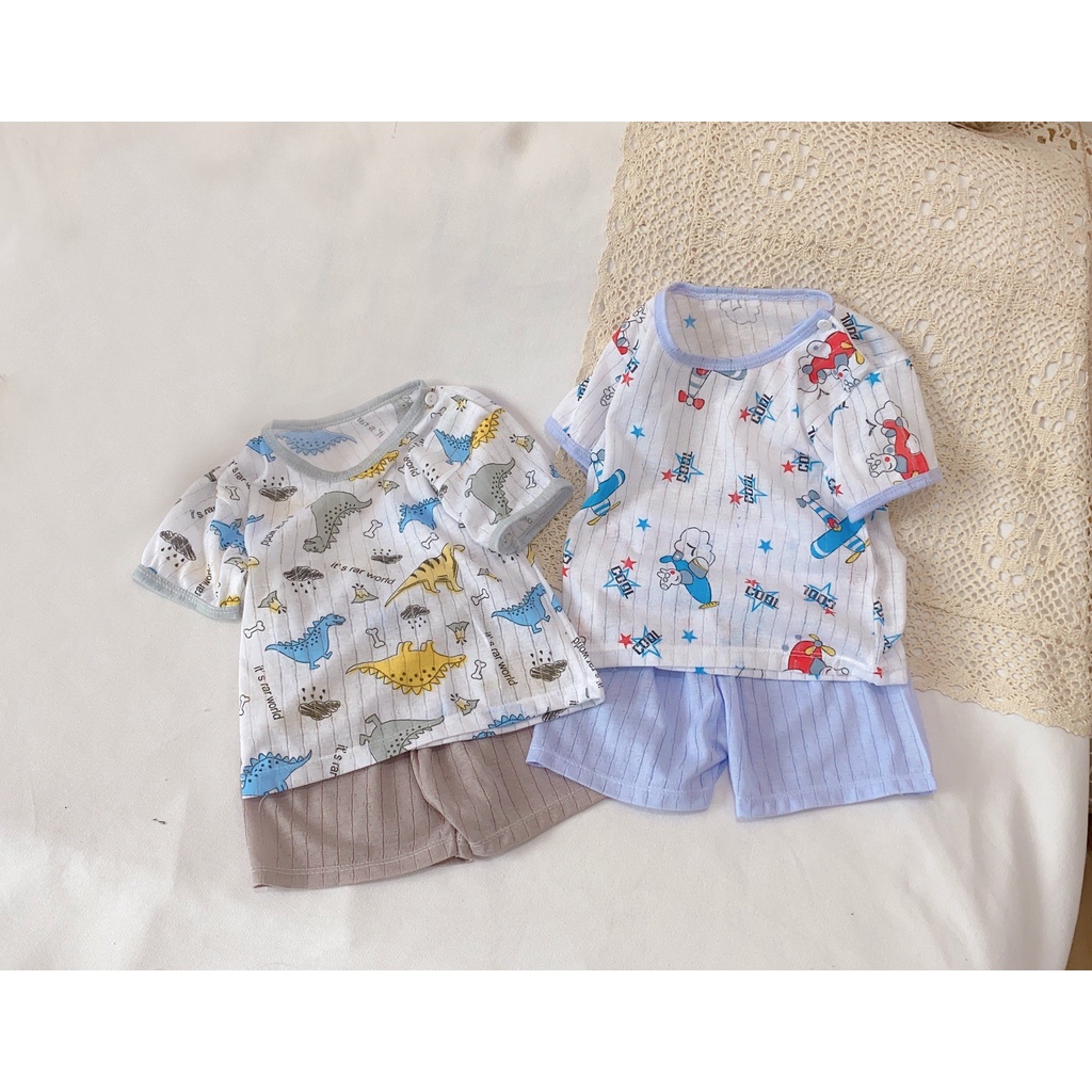 Đồ bộ quần áo cộc tay cho bé trai và bé gái chất cotton giấy từ 16kg AM240