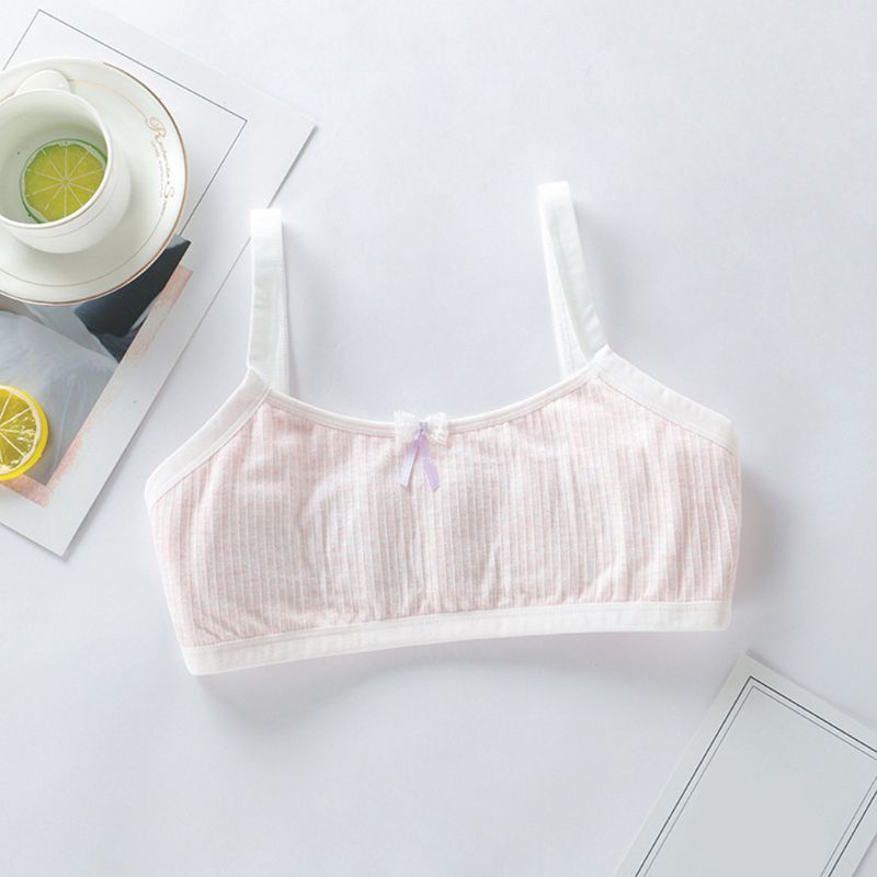 Haha Áo Ngực Cotton Nhẹ Kẻ Sọc Ngang Có Đệm Lót Phối Ren Thắt Nơ Ngọt Ngào Trang Trí Cho Bé Gái Tuổi Dậy Thì C