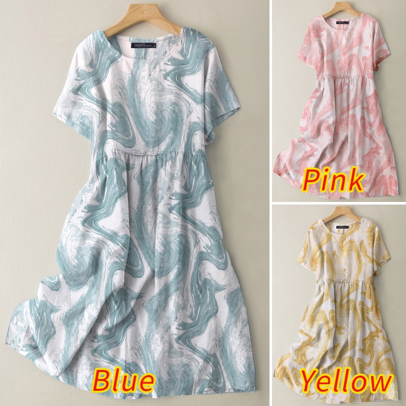 Zanzea Đầm Nữ Ngắn Tay Cổ Tròn Form Rộng Thời Trang Hàn