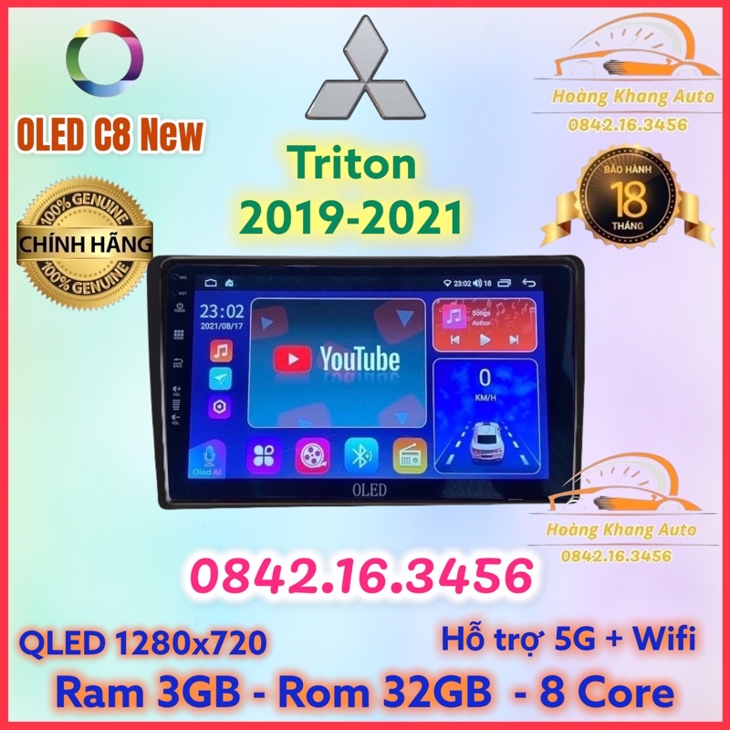 Màn hình android OLED C8 New theo xe Triton 2019 - 2021  kèm dưỡng và jack nguồn zin theo xe