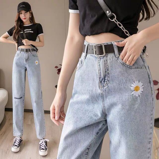 Quần baggy jean nữ trơn,thêu hoa thiết kế đơn giản, dễ mix ,vải denim dày dặn, mang thoái mái,quần jeans Q_boutique | BigBuy360 - bigbuy360.vn