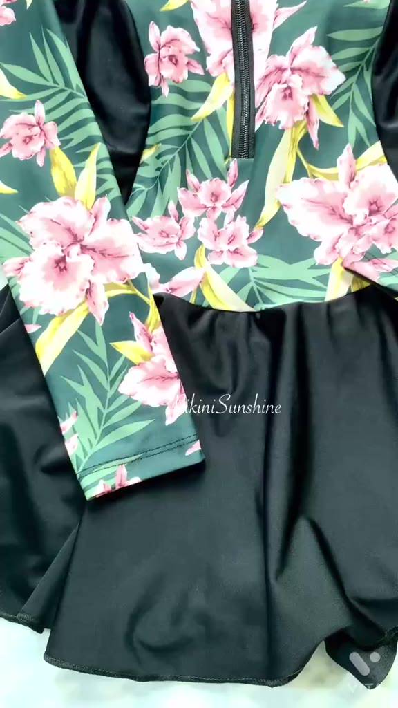 【Có size lớn 】Bikini đồ bơi đi biển một mảnh dây kéo trước phối hoa tay dài form váy có quần lót BIKINISUNSHINE MS-P018 | BigBuy360 - bigbuy360.vn