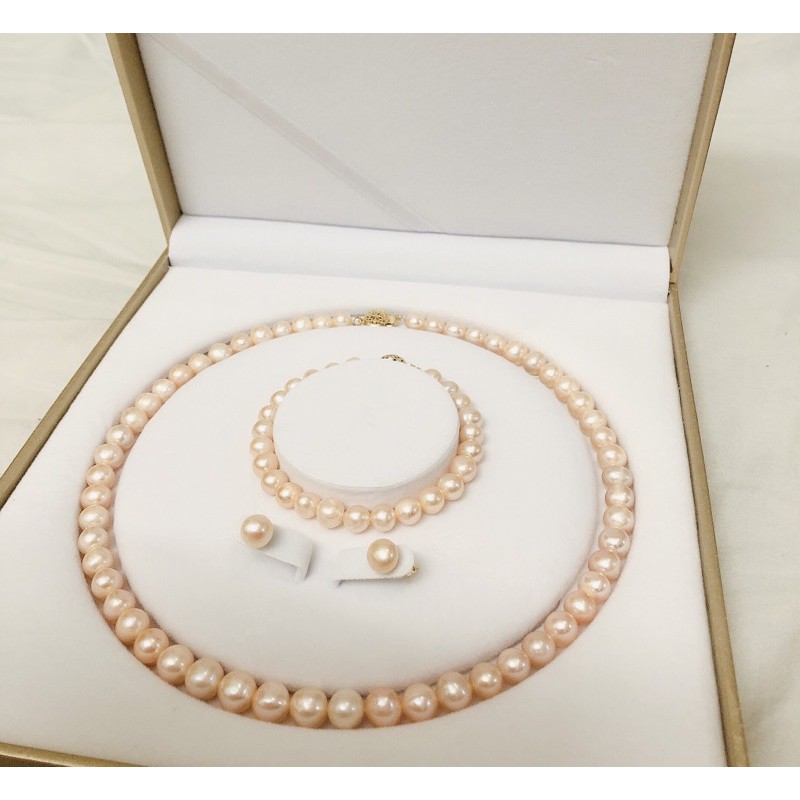 Bộ chuỗi hạt màu hồng cam size 8-9ly