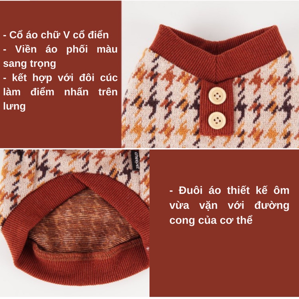 Cheepet Áo Len họa tiết cúc cổ, cổ áo chữ V  cho chó mèo/ thú cảnh