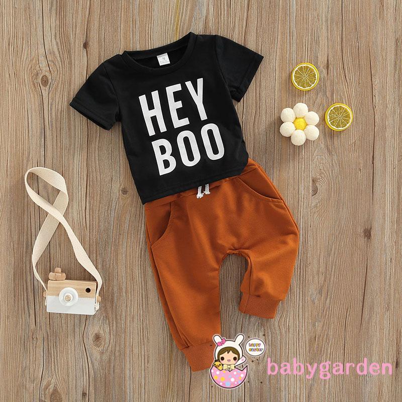 BABYGARDEN 0-24months Baby Boy’s Set Fashion Letter Short Sleeve Tops and Tie-up Long Pants