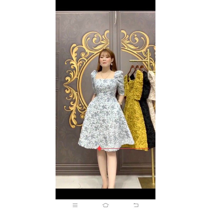 đầm coè gấm tay phồng