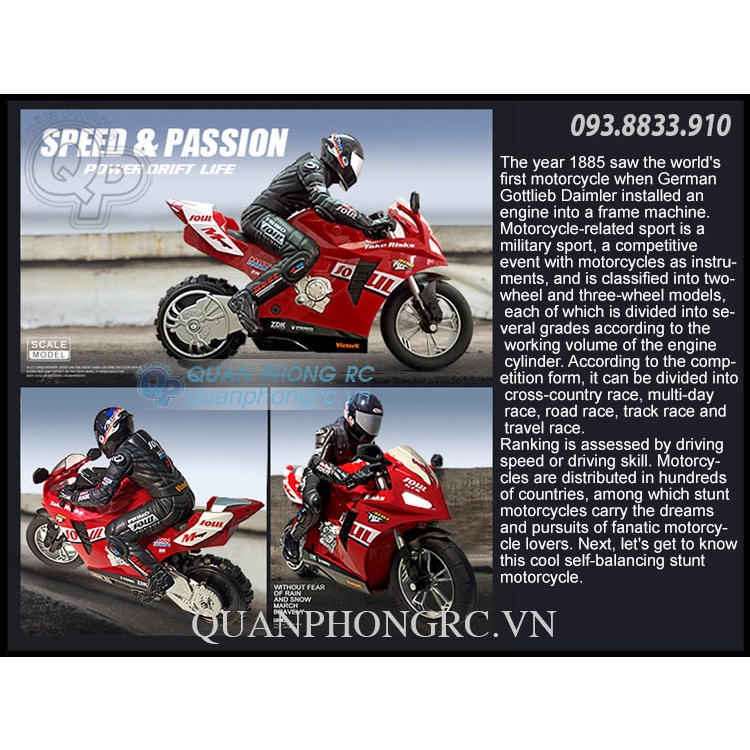 Xe Mô Tô Điều Khiển Tự Cân Bằng 1/16 STUNT MOTORCYCLE 2.4GHz Self-Balancing Motorcycle