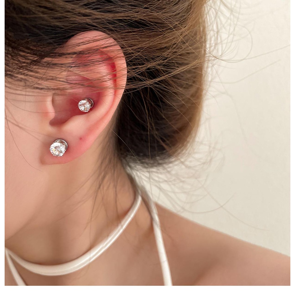 1 Đôi Bông Tai Titan Từ Tính Đính Đá Zircon Đơn Giản Thời Trang Hàn Quốc