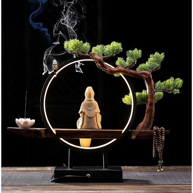 Tượng Phật Bà Quan Âm - Tháp hương chảy ngược Trang trí Thiền sáng tạo với đèn LED