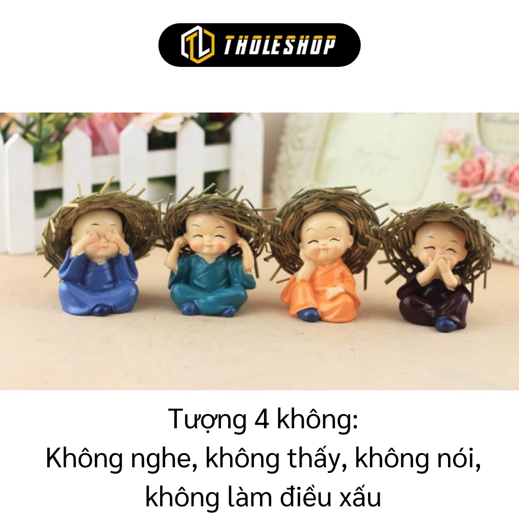 Tượng Chú Tiểu - Combo 4 Tượng Chú Tiểu Đội Nón Rơm Trang Trí Xe Hơi, Nhà Cửa 5325