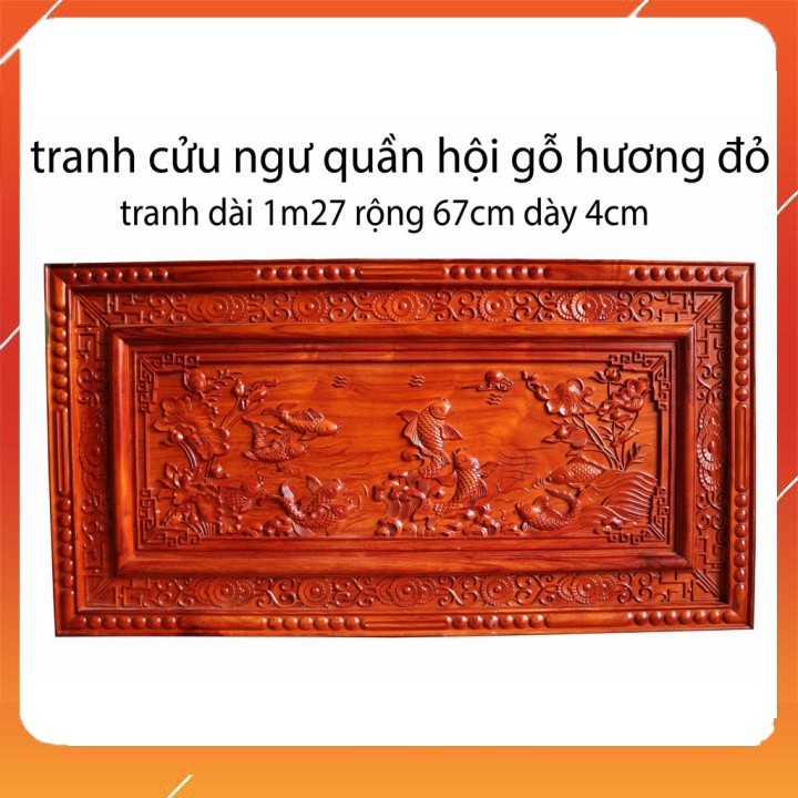 Tranh gỗ hương đỏ-tranh cửu ngư quần hội-tranh trang trí gia đình-tranh gỗ cao cấp