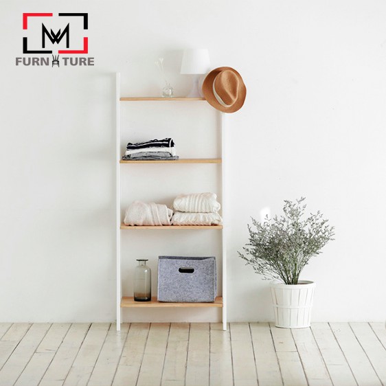 Kệ sách gỗ trang trí đa năng 4 tầng màu trắng phối gỗ thương hiệu MW FURNITURE