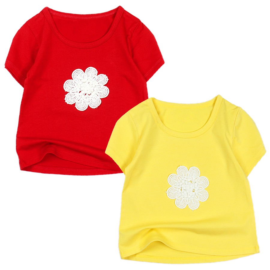 Áo thun bé gái size nhí dễ thương tay ngắn đắp hoa trắng 6 tháng đến 3 tuổi từ 8 đến 14 kg 05266-05271