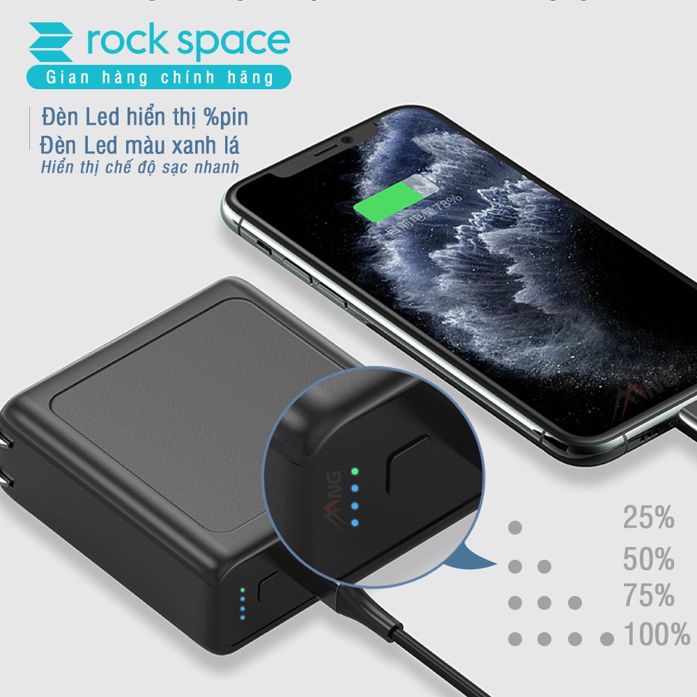 Pin sạc dự phòng Rockspace Sugar kiêm củ sạc nhanh chuẩn PD 10.000 mAh