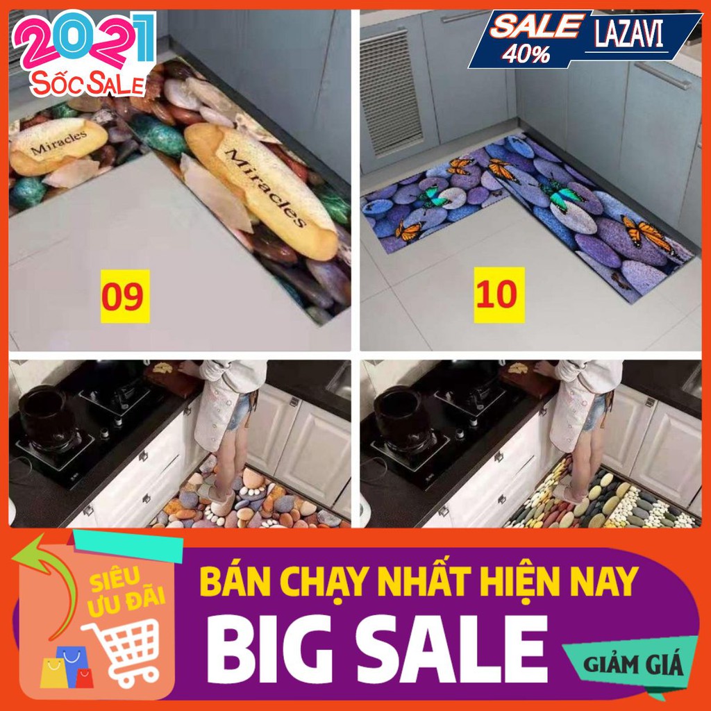 Bộ 2 thảm bếp 3D,chống trơn trượt (40*60 + 40*120 cm)-3D-004