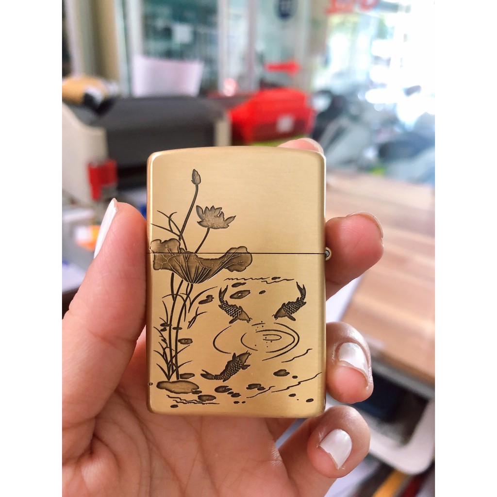 VỎ BẬT LỬA ZIPPO KHẮC CHÌM HÌNH CÁ CHÉP