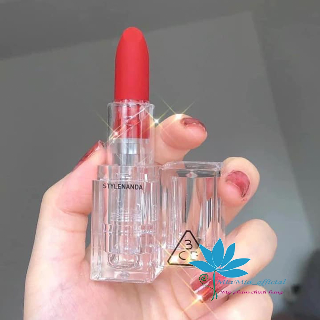 Son 3CE Soft Matte Lipstick 3.5g Thỏi Lì Trong Suốt HOLY CHIC - Màu Đỏ Trầm Đậm Lên Màu Chuẩn Không Khô Môi