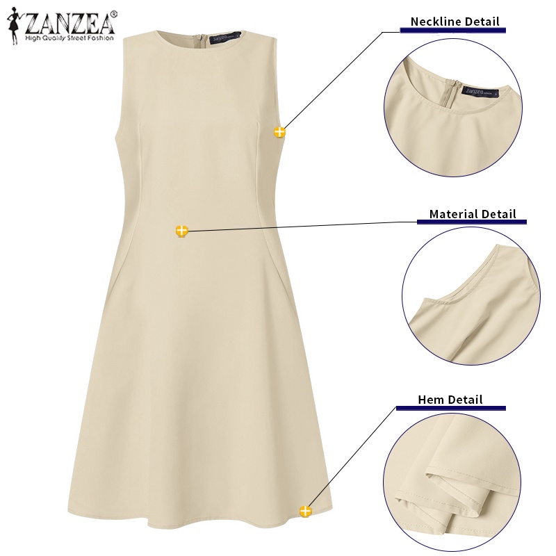 ZANZEA Đầm Chữ A Không Tay Cổ Tròn Phong Cách Hàn Quốc Nữ Tính