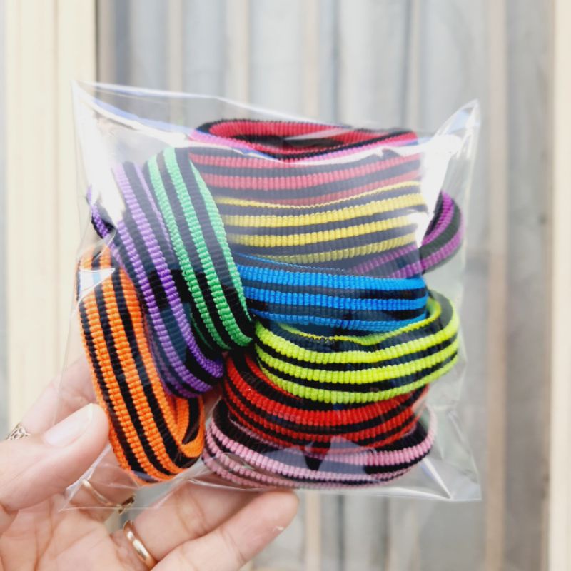 Túi 10 thun cột tóc sọc màu tối màu ngẫu nhiên