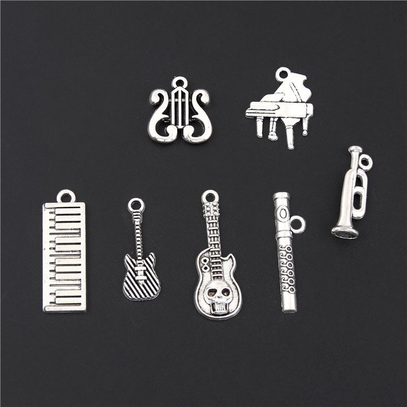 1 Mặt Dây Chuyền Bạc Hình Đàn guitar Cổ Điển diy