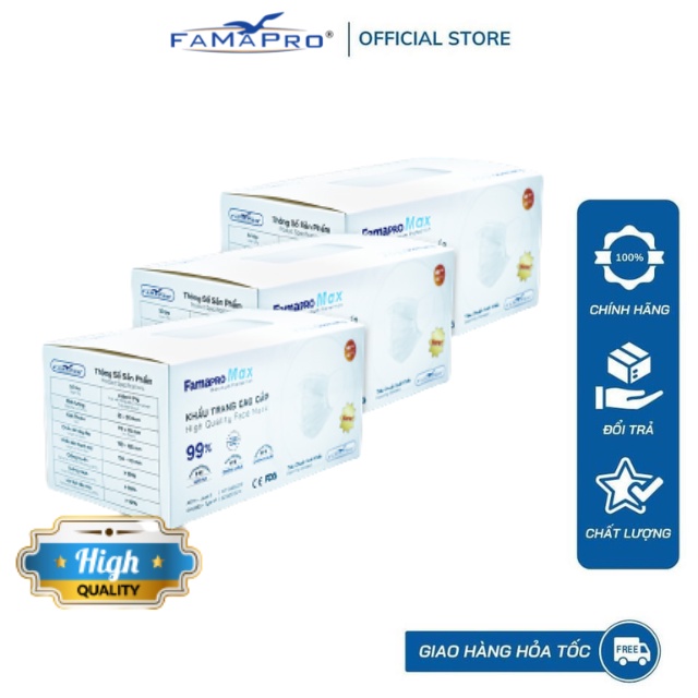 Khẩu trang y tế cao cấp kháng khuẩn 4 lớp Famapro MAX hộp 40 cái