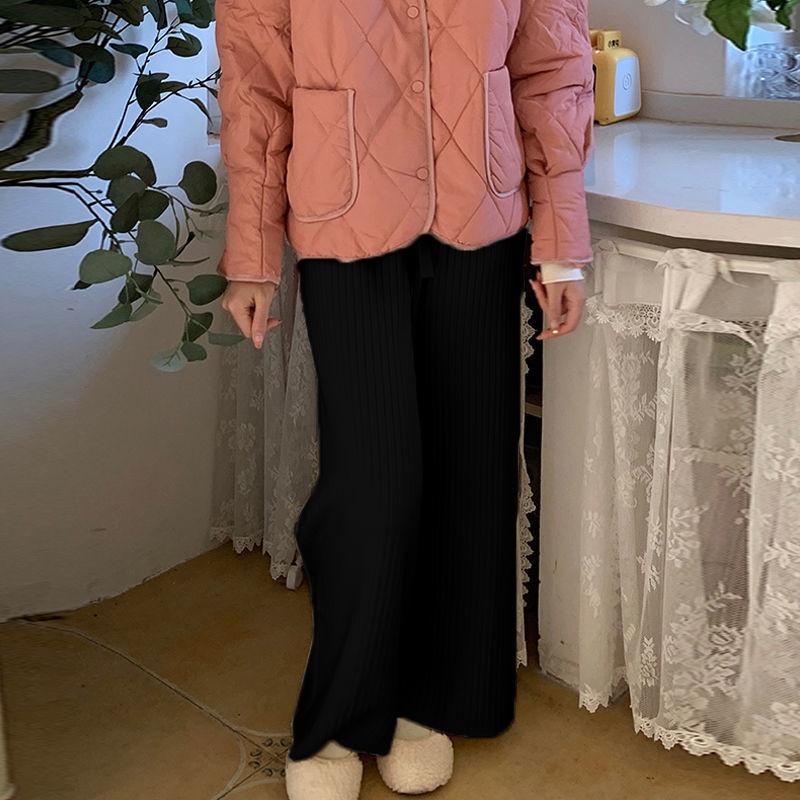 Quần Dệt Kim Dày Ống Rộng Lưng Cao Thời Trang Thu Đông Mới Cho Nữ