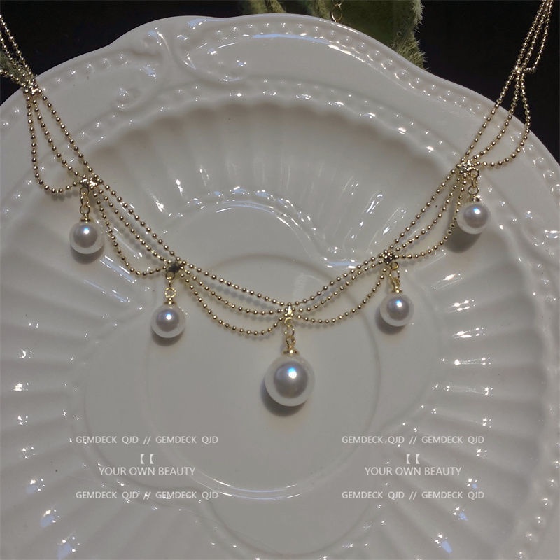 Dây Chuyền Nhiều Lớp Đính Ngọc Trai Phong Cách Công Chúa Cổ Điển Sang Trọng Dành Cho Nữ