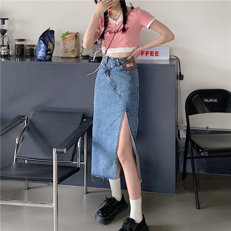 (SẴN) Chân váy jean dài xẻ tà ulzzang AK1534 kèm ảnh thật | BigBuy360 - bigbuy360.vn