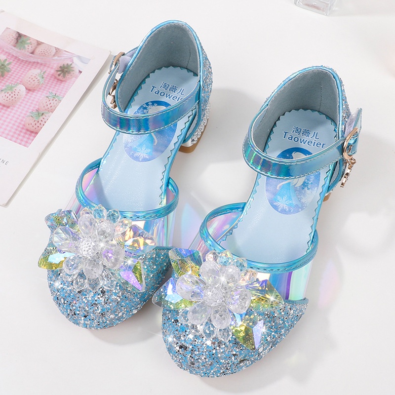 Giày công chúa Elsa đính đá cao gót cho bé gái 3-10 tuổi mẫu mới 2022