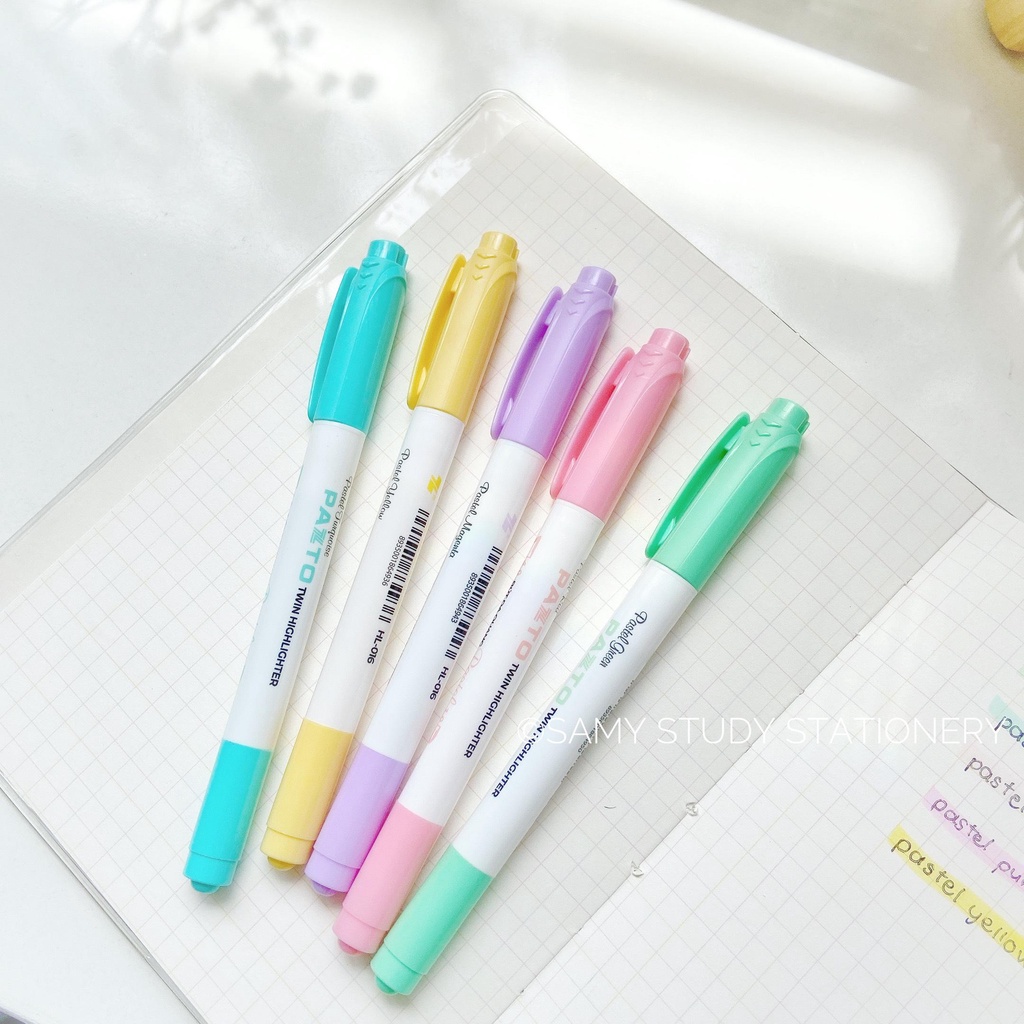 SET 5 BÚT HIGHLIGHT DẠ QUANG HAI ĐẦU PAZTO PASTEL THIÊN LONG