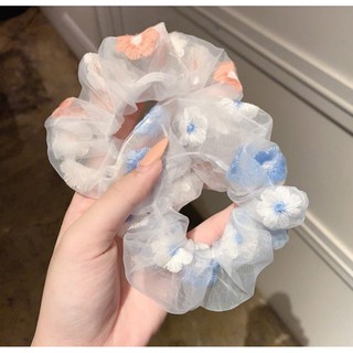 Scrunchies hoa thêu vải voan loại dày