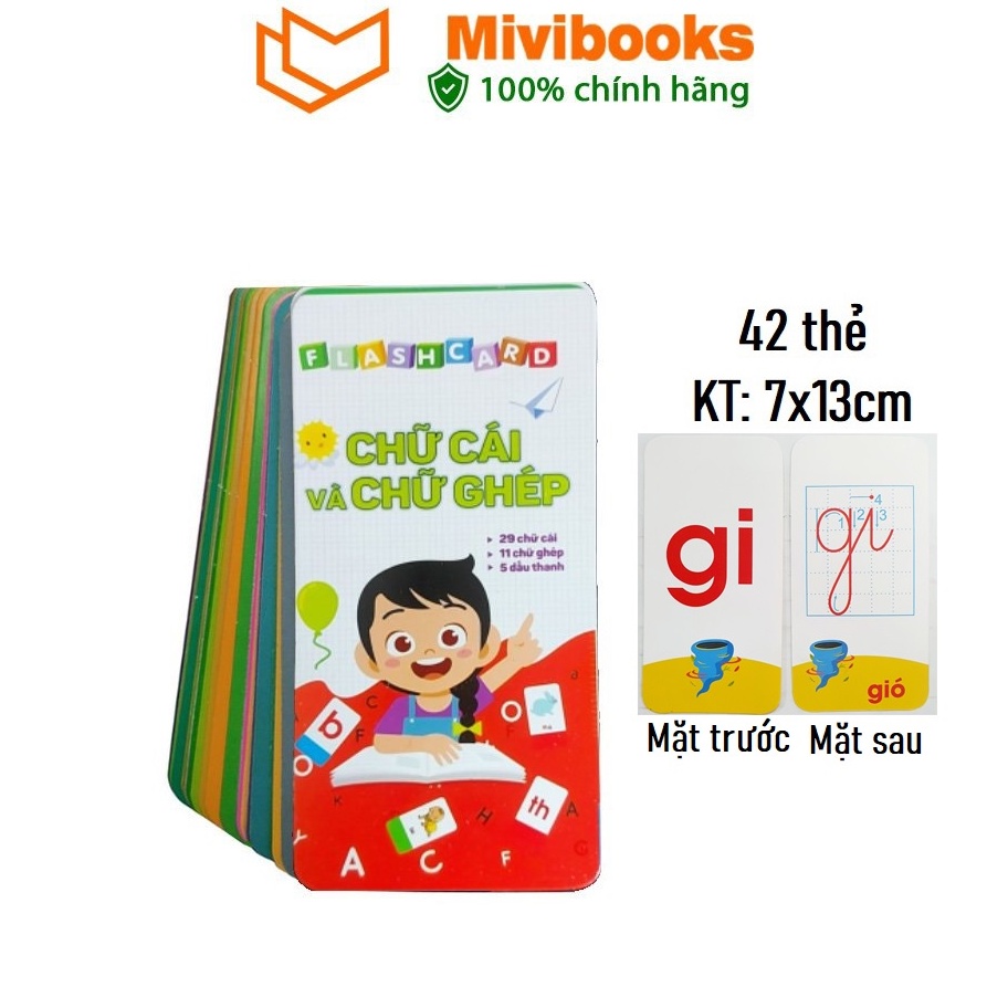 Flashcard thẻ chữ cái và chữ ghép 42 thẻ in 2 mặt