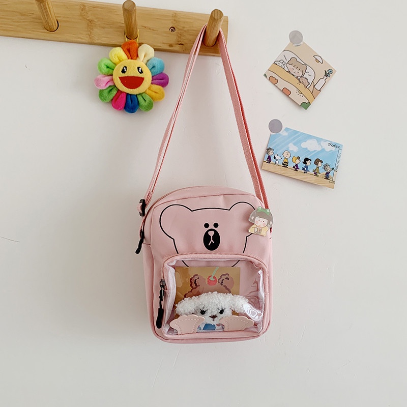 Túi đeo chéo nữ mini hình gấu phối mica