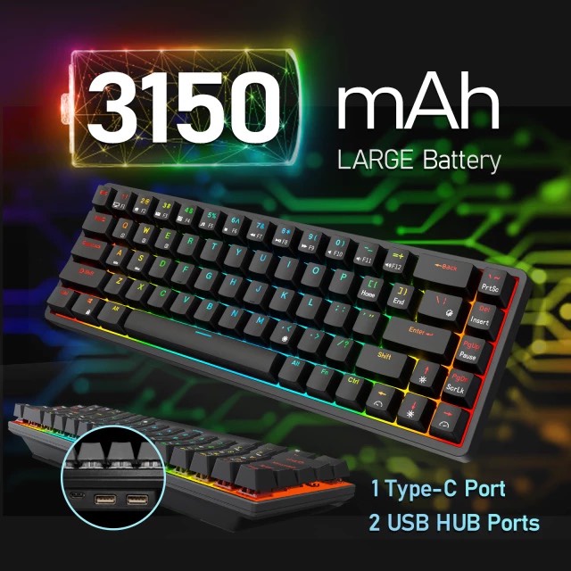 RK G68 RGB HOTSWAP - Bàn phím cơ không dây Royal Kludge RK G68 Bluetooth 5.1 và Wireless 2.4G - Chính Hãng