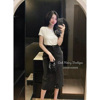 chân váy bò đen dáng dài cạp lưng chun