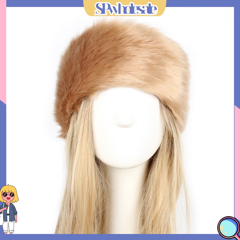 &lt; Stpw &gt; Mũ Turban Rộng Vành Phối Lông Giả Dày Dặn Dễ Phối Đồ Trượt Tuyết Cho Nữ