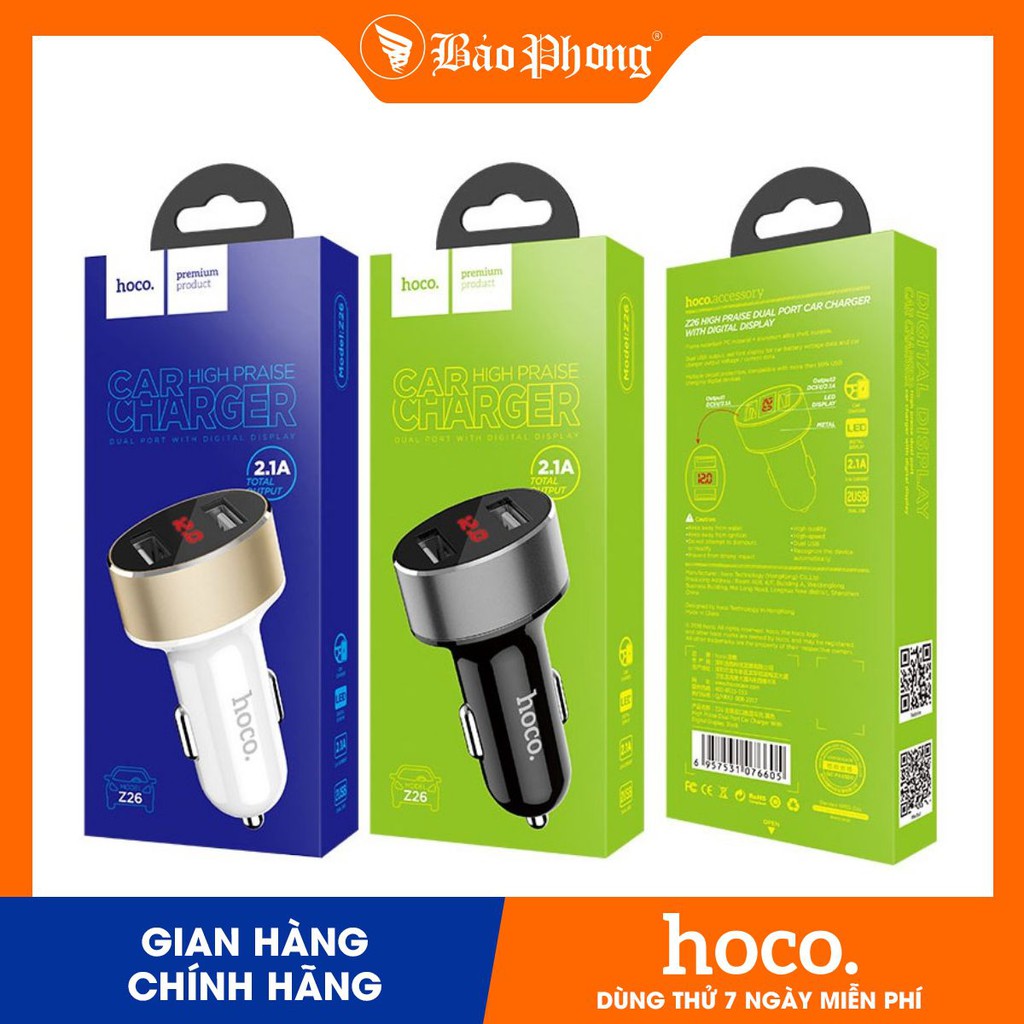 TẨU SẠC ÔTÔ 2 cổng HOCO Z26