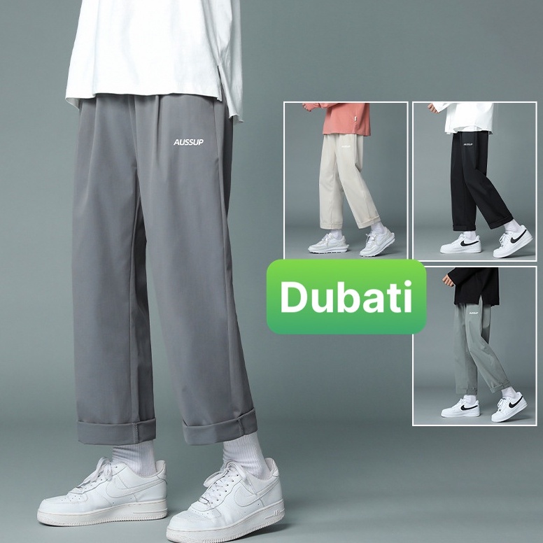 Quần baggy nam nữ Unisex ống rộng in chữ AUSSUP - Kiểu quần Kaki Nam Nữ Ống Suông Basic Unisex cao cấp - Dubati fashon