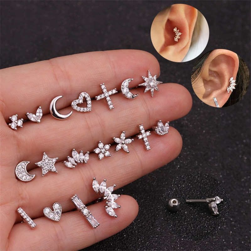 Khuyên tai đinh tán helix xỏ sụn tai bằng thép không gỉ hình ốc vít