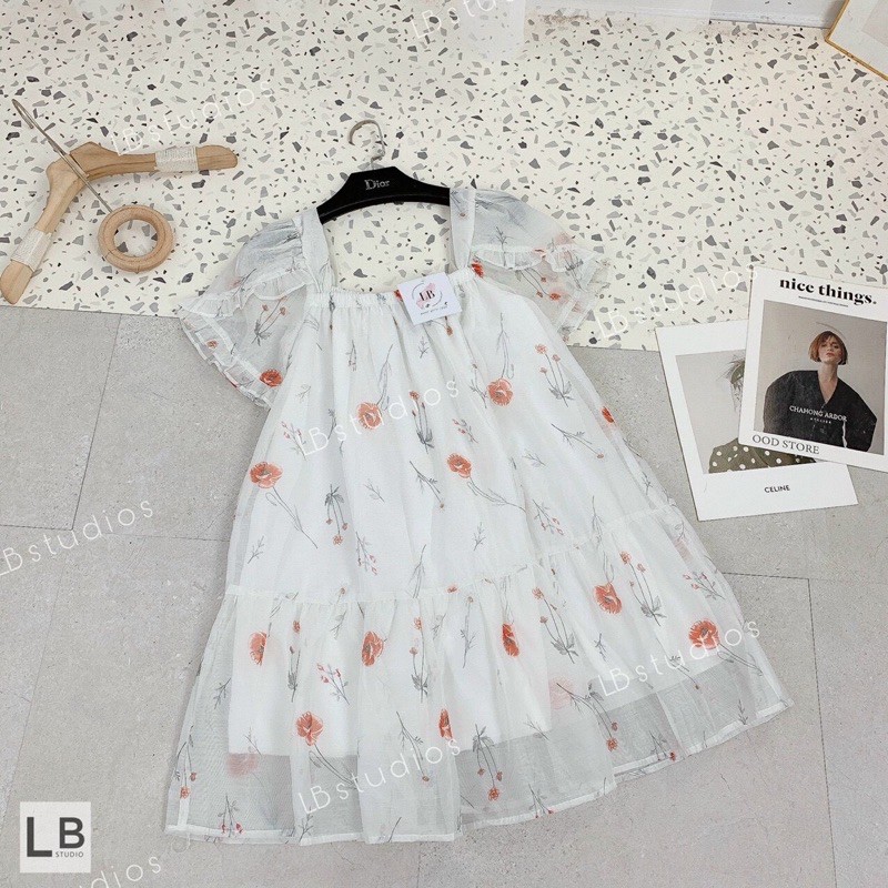 Váy babydoll - Đầm babydoll hoa tơ xước