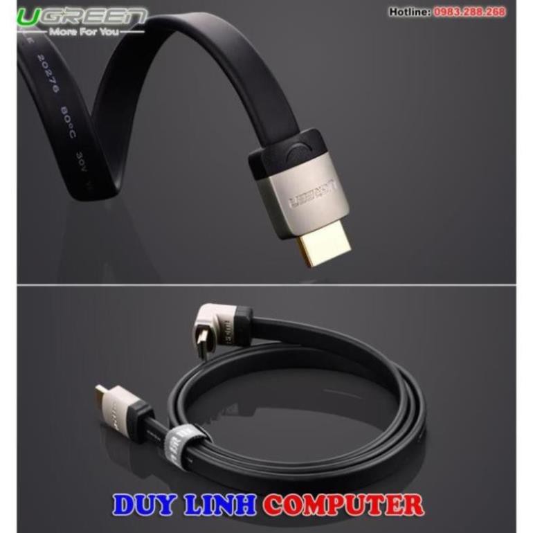 Cáp HDMI 2M dẹt nghiêng góc 90 độ chính hãng Ugreen 10279 hỗ trợ 3D 4K