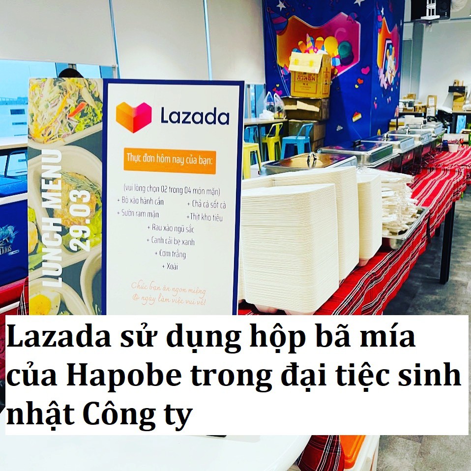 100 Hộp bã mía vỏ sò vuông 8 inch 3 ngăn 20.5x20.5x6.8cm Hapobe