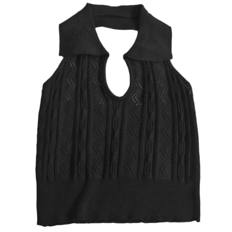 Áo Croptop Dệt Kim Cổ Chữ V Không Tay Họa Tiết Kẻ Sọc Gợi Cảm Cho Nữ